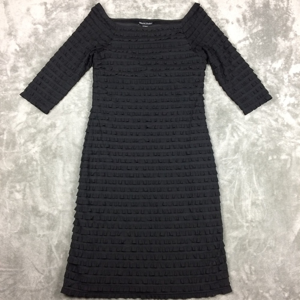 Frank Lyman Dress Size 10 Tiered Black Sheath Layered Ruffle Stretch Event Party
